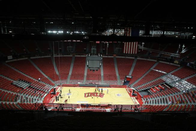 Only a few workers are seen on the Thomas & Mack after UNLV vs Hawaii men's basketball game, Dec. 1, 2012.